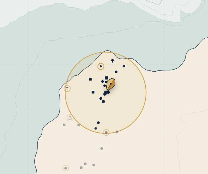 Chart of the La Jolla Village and Cove, with a gold ring the pen has drawn round the Cove for the draft.